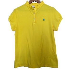 Tracy Negoshian Women’s Sz  L Short Sleeve Ruffle Neck Yellow Knit Top NWOT